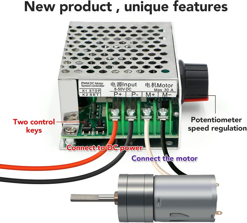 RioRand 8-50V DC Motor Speed Controller for Power Wheel PWM Switch 5A 20A 30A - Image 4